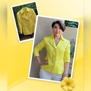 💛EUC Tahari ASL Bright Yellow Textured Blazer Jacket, Size 4